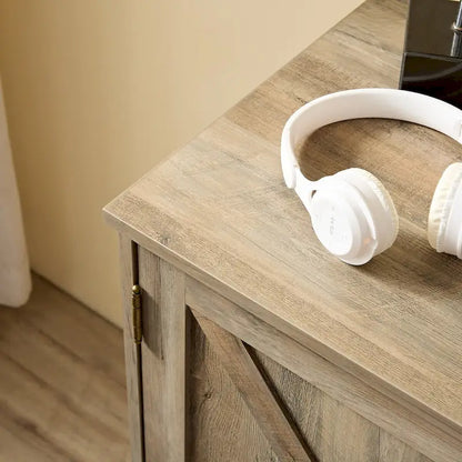 Farmhouse Coffee Bar Cabinet with Wine Rack Barn Door