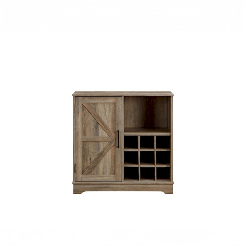Farmhouse Coffee Bar Cabinet with Wine Rack Barn Door