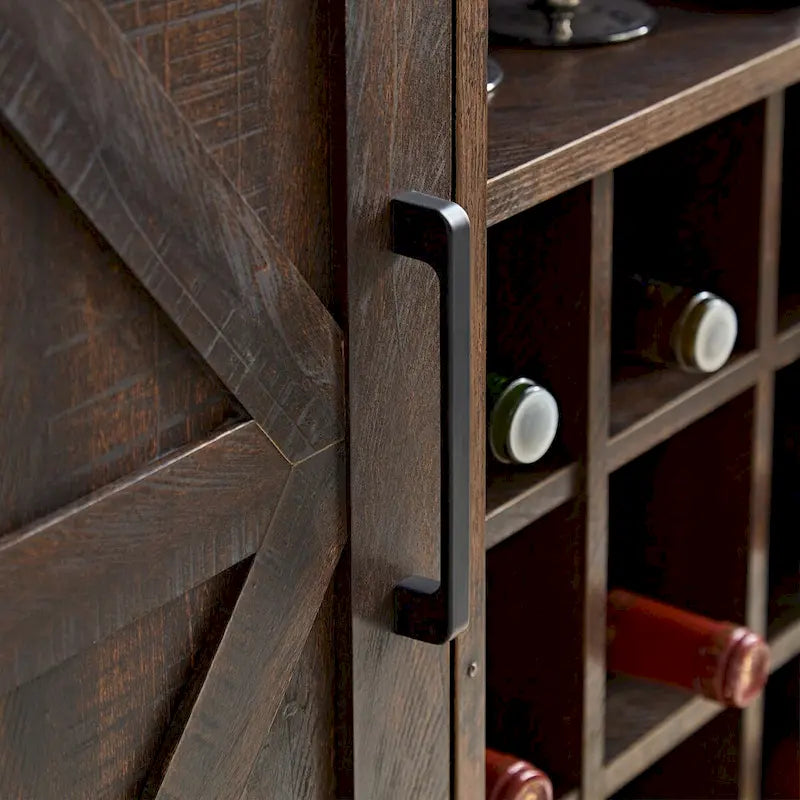 Farmhouse Coffee Bar Cabinet with Wine Rack Barn Door