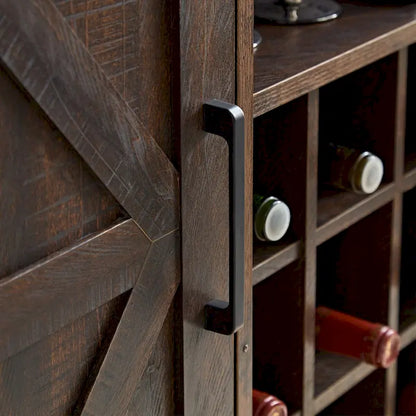 Farmhouse Coffee Bar Cabinet with Wine Rack Barn Door