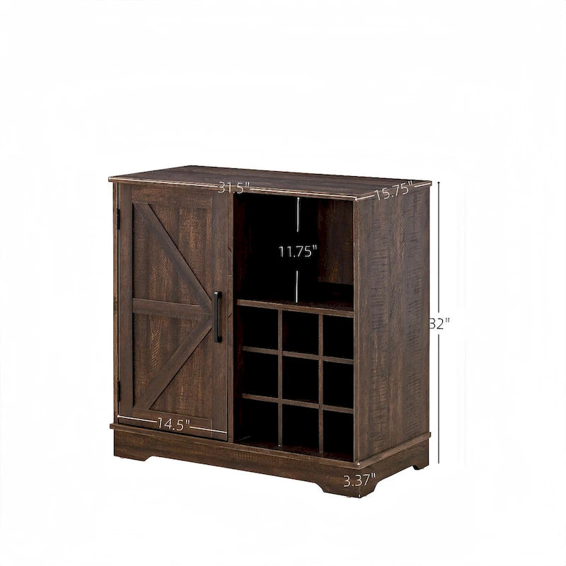 Farmhouse Coffee Bar Cabinet with Wine Rack Barn Door