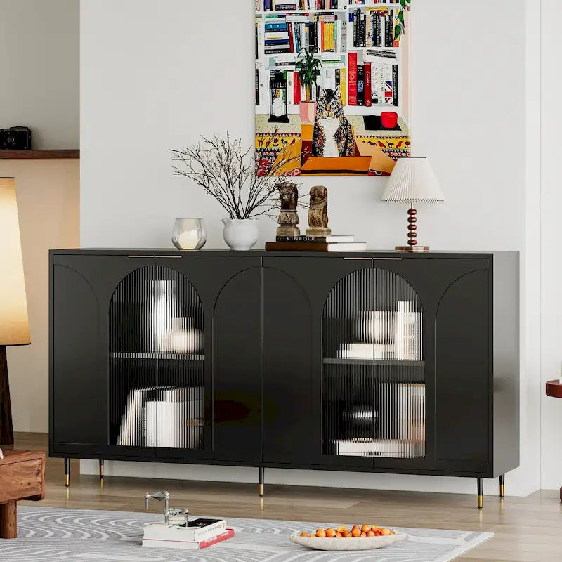 Accent Cabinet Black Wooden Cabinet with Buffet Server Cabinet Storage - N/A
