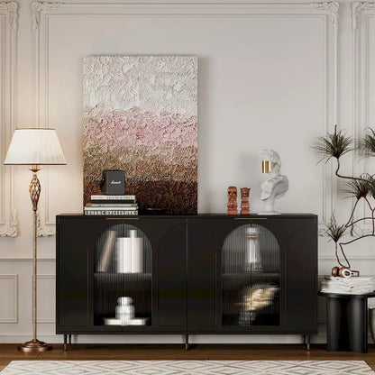 Accent Cabinet Black Wooden Cabinet with Buffet Server Cabinet Storage - N/A