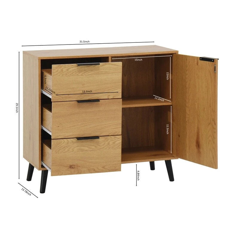 Storage Cabinet with 3 Drawers and Adjustable Shelf - N/A
