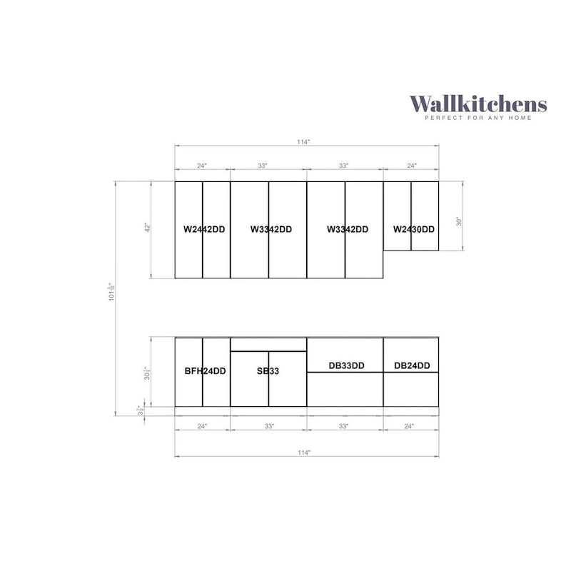 Kitchen Contemporary Collection Black & White Gloss Color Base Size 9.5Ft Wide - 114x24