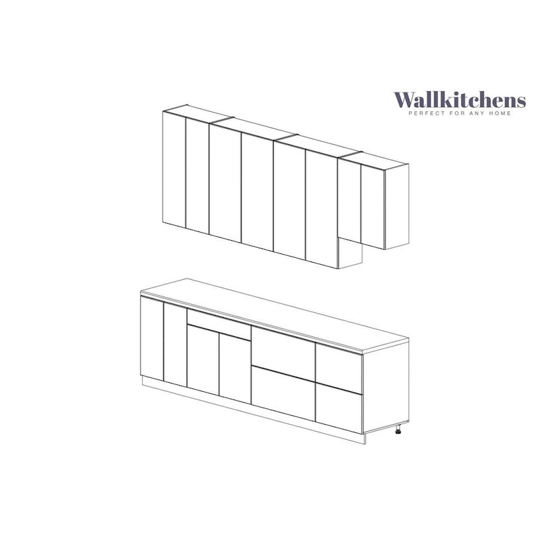 Kitchen Contemporary Collection Black & White Gloss Color Base Size 9.5Ft Wide - 114x24