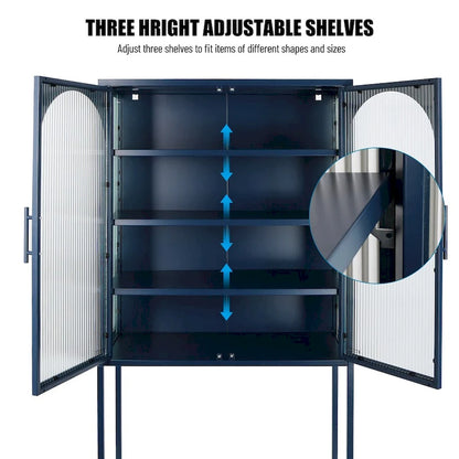 Elegant Floor Cabinet with 2 Glass Arched Doors Living Room Display Cabinet with Adjustable Shelves Anti-Tip Dust-free