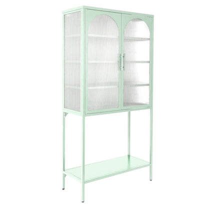 Elegant Floor Cabinet with 2 Glass Arched Doors Living Room Display Cabinet with Adjustable Shelves Anti-Tip Dust-free