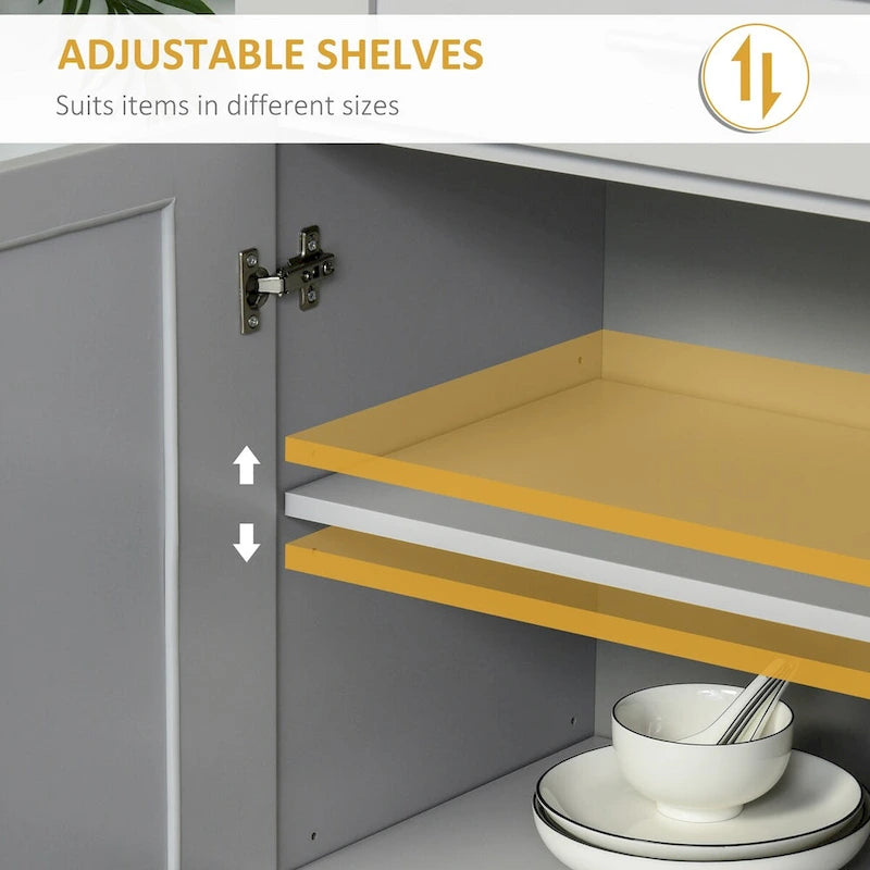 Modern Kitchen Pantry Freestanding Cabinet Cupboard with Doors and Drawer, Adjustable Shelving, Grey