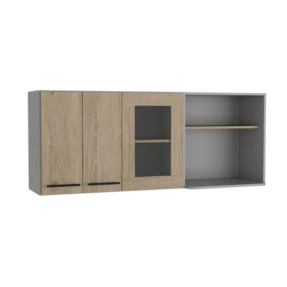 Wall Cabinet, Double Door, Glass Cabinet, Rack -Light Pine