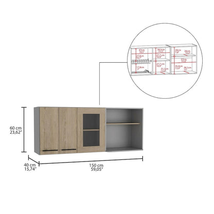 Wall Cabinet, Double Door, Glass Cabinet, Rack -Light Pine