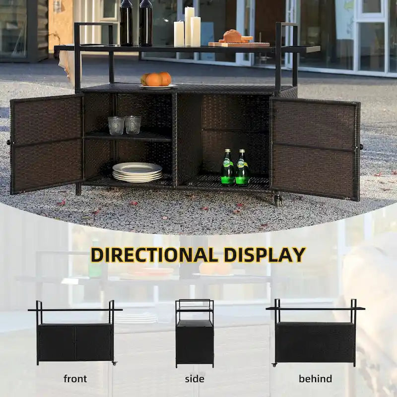 Tengbian mobile tea sailor cart, door storage mobile dining cart, three-level service dining cart, storage cabinet
