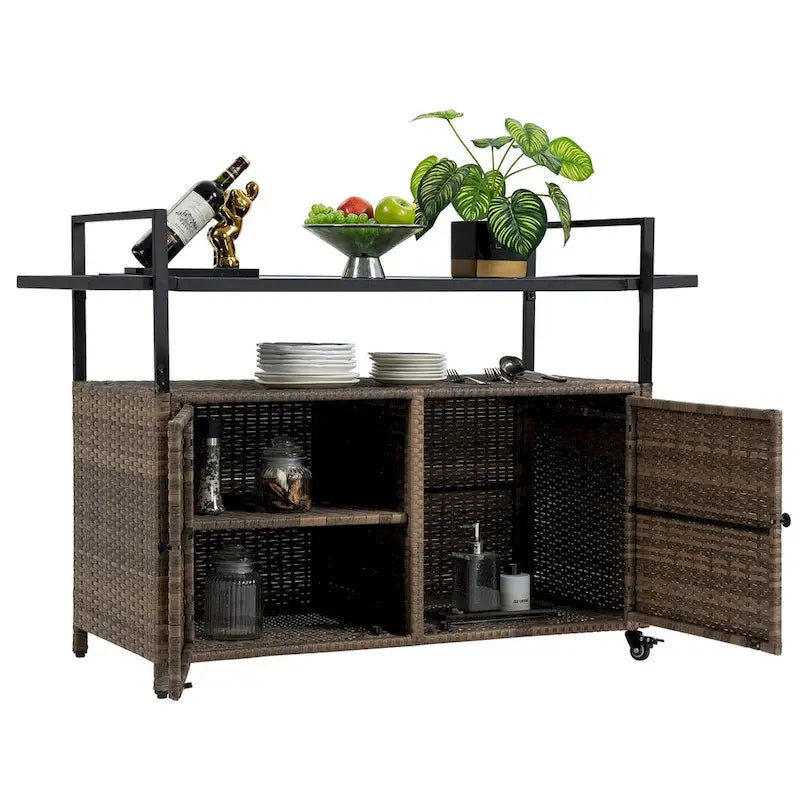 Tengbian mobile tea sailor cart, door storage mobile dining cart, three-level service dining cart, storage cabinet