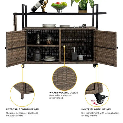 Tengbian mobile tea sailor cart, door storage mobile dining cart, three-level service dining cart, storage cabinet