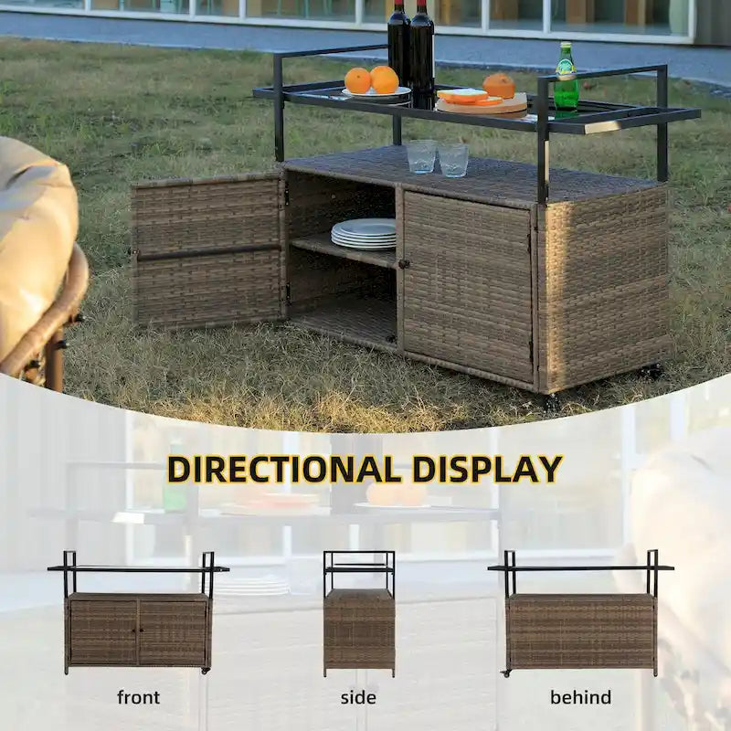 Tengbian mobile tea sailor cart, door storage mobile dining cart, three-level service dining cart, storage cabinet