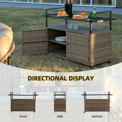 Tengbian mobile tea sailor cart, door storage mobile dining cart, three-level service dining cart, storage cabinet