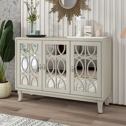 Sideboard with Glass Doors, 3 Door Mirrored Buffet Cabinet
