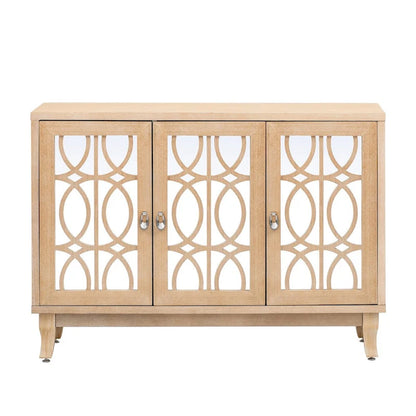 Sideboard with Glass Doors, 3 Door Mirrored Buffet Cabinet