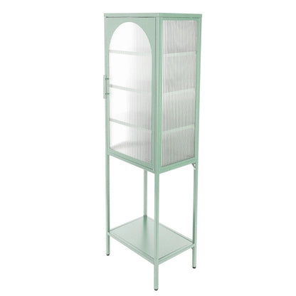 Tempered Glass High Cabinet with Arched Door Adjustable Shelves and Feet Anti-Tip Dust-free Fluted Glass Kitchen Credenza