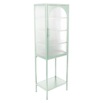 Tempered Glass High Cabinet with Arched Door Adjustable Shelves and Feet Anti-Tip Dust-free Fluted Glass Kitchen Credenza
