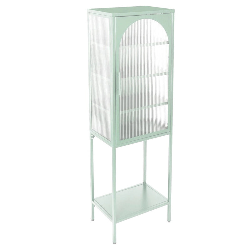 Tempered Glass High Cabinet with Arched Door Adjustable Shelves and Feet Anti-Tip Dust-free Fluted Glass Kitchen Credenza