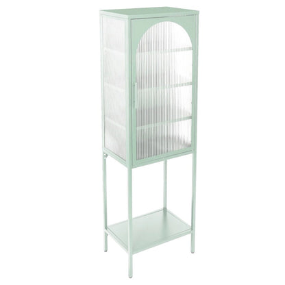 Tempered Glass High Cabinet with Arched Door Adjustable Shelves and Feet Anti-Tip Dust-free Fluted Glass Kitchen Credenza