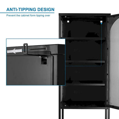 Tempered Glass High Cabinet with Arched Door Adjustable Shelves and Feet Anti-Tip Dust-free Fluted Glass Kitchen Credenza