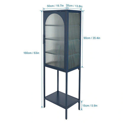 Tempered Glass High Cabinet with Arched Door Adjustable Shelves and Feet Anti-Tip Dust-free Fluted Glass Kitchen Credenza