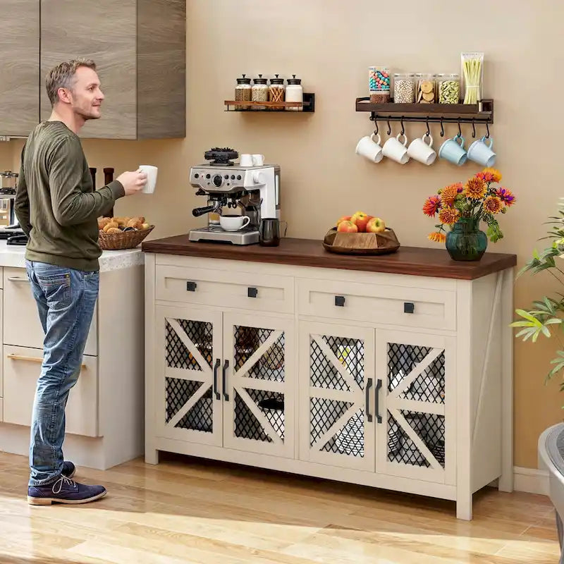 Moasis 55 Farmhouse Sideboard Buffet Cabinet With Storage, Coffee Bar Cabinet