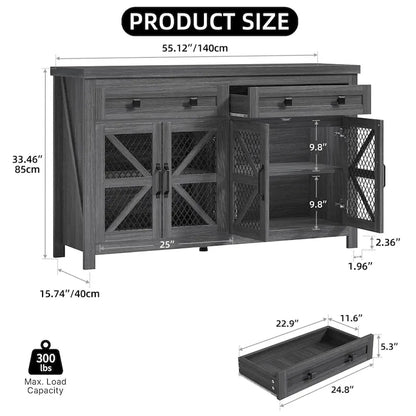 Moasis 55 Farmhouse Sideboard Buffet Cabinet With Storage, Coffee Bar Cabinet