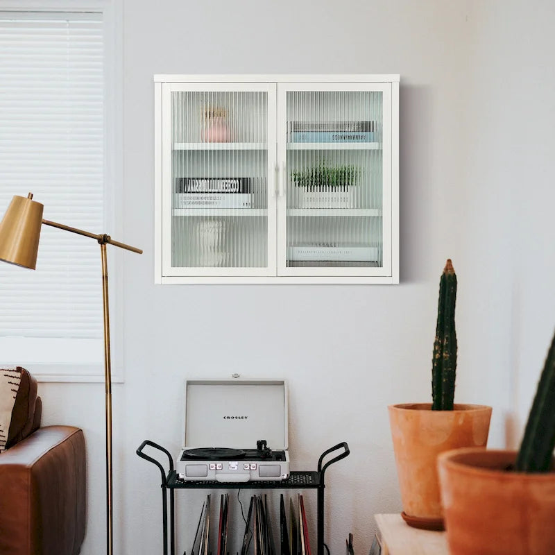 Modern Glass Door Wall Cabinet With Detachable Shelves - N/A