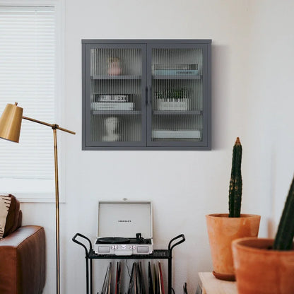 Modern Glass Door Wall Cabinet With Detachable Shelves - N/A