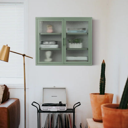Modern Glass Door Wall Cabinet With Detachable Shelves - N/A