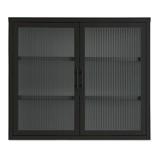 Modern Glass Door Wall Cabinet With Detachable Shelves - N/A