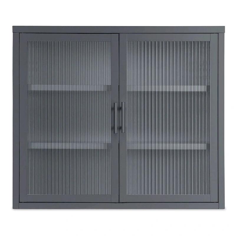 Modern Glass Door Wall Cabinet With Detachable Shelves - N/A