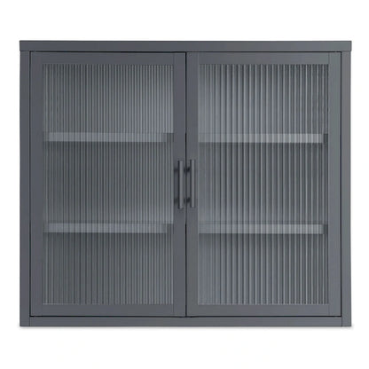 Modern Glass Door Wall Cabinet With Detachable Shelves - N/A