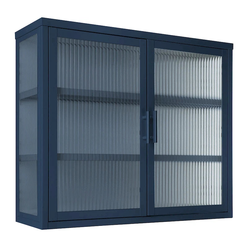Modern Glass Door Wall Cabinet With Detachable Shelves - N/A