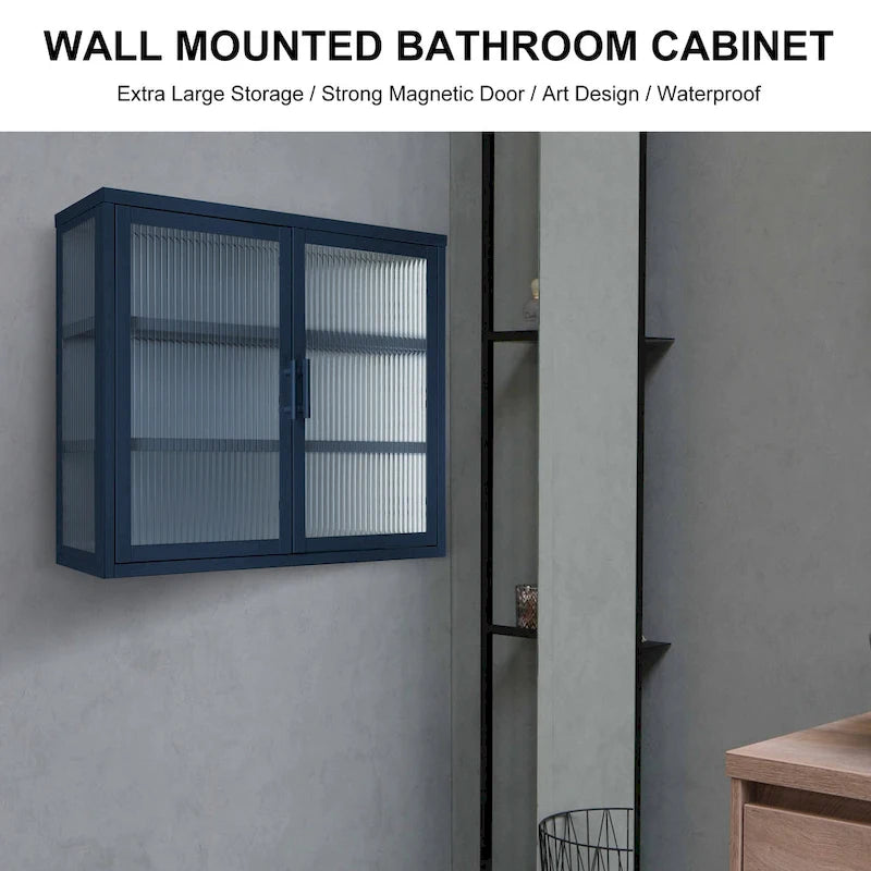 Modern Glass Door Wall Cabinet With Detachable Shelves - N/A