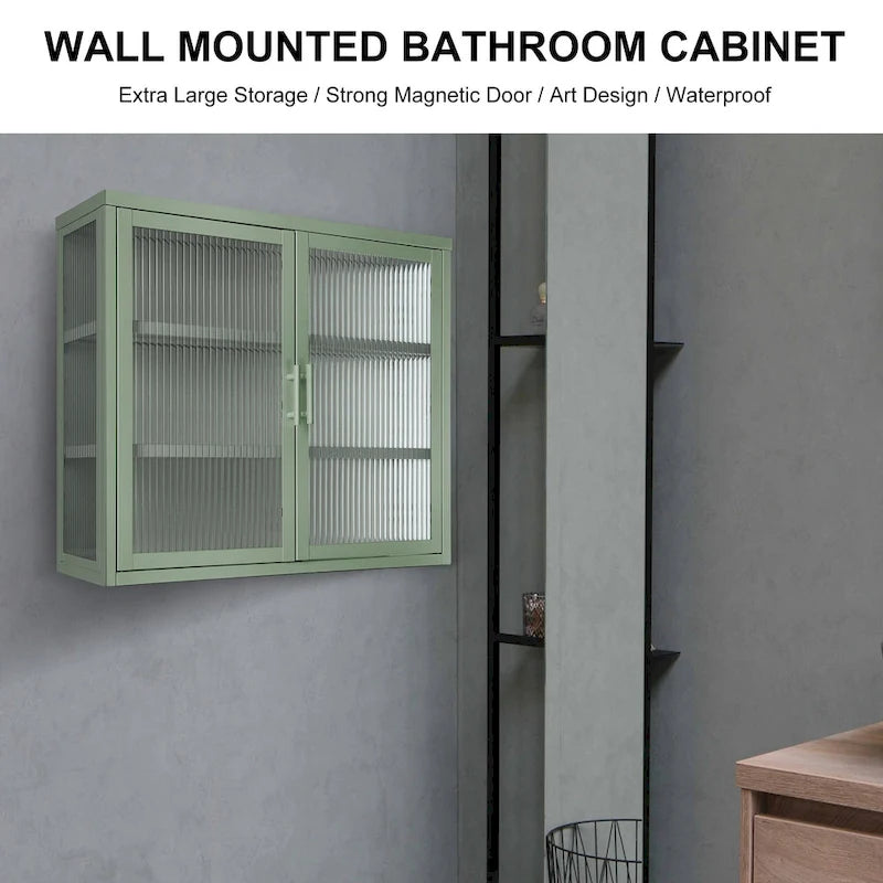 Modern Glass Door Wall Cabinet With Detachable Shelves - N/A