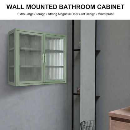 Modern Glass Door Wall Cabinet With Detachable Shelves - N/A