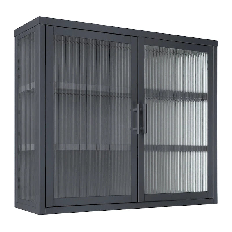 Modern Glass Door Wall Cabinet With Detachable Shelves - N/A