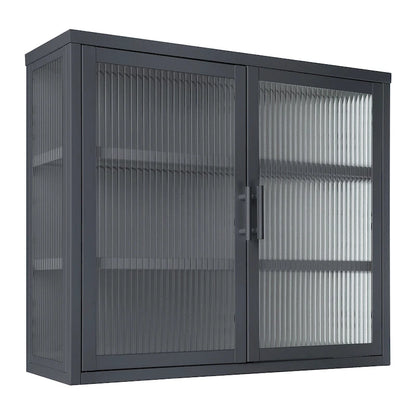 Modern Glass Door Wall Cabinet With Detachable Shelves - N/A