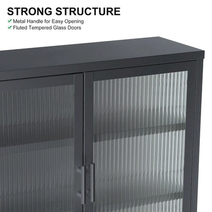 Modern Glass Door Wall Cabinet With Detachable Shelves - N/A