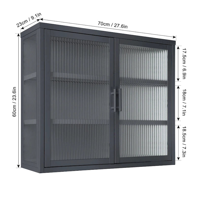 Modern Glass Door Wall Cabinet With Detachable Shelves - N/A