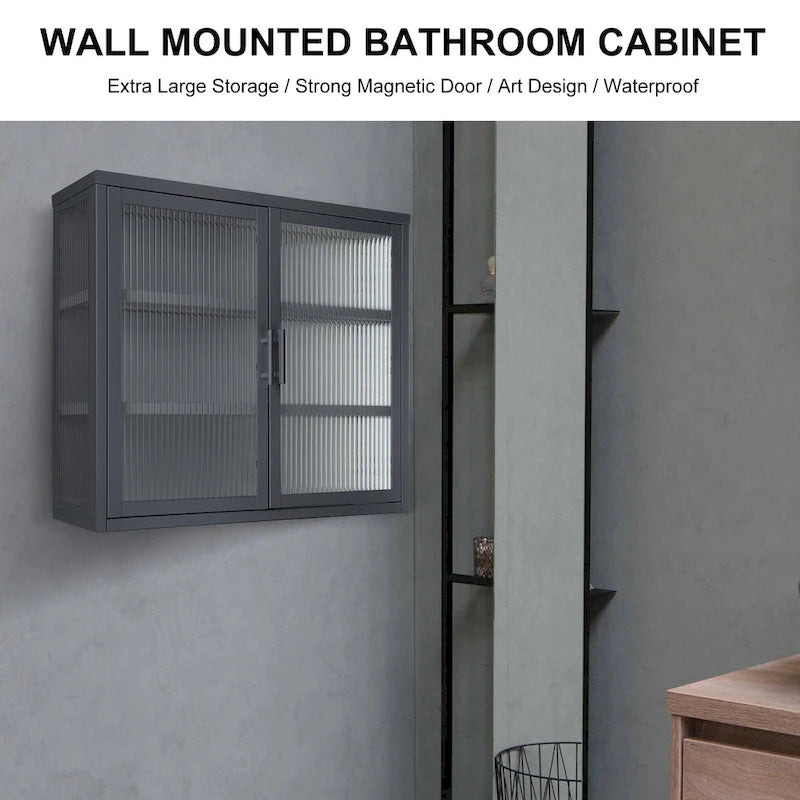 Modern Glass Door Wall Cabinet With Detachable Shelves - N/A
