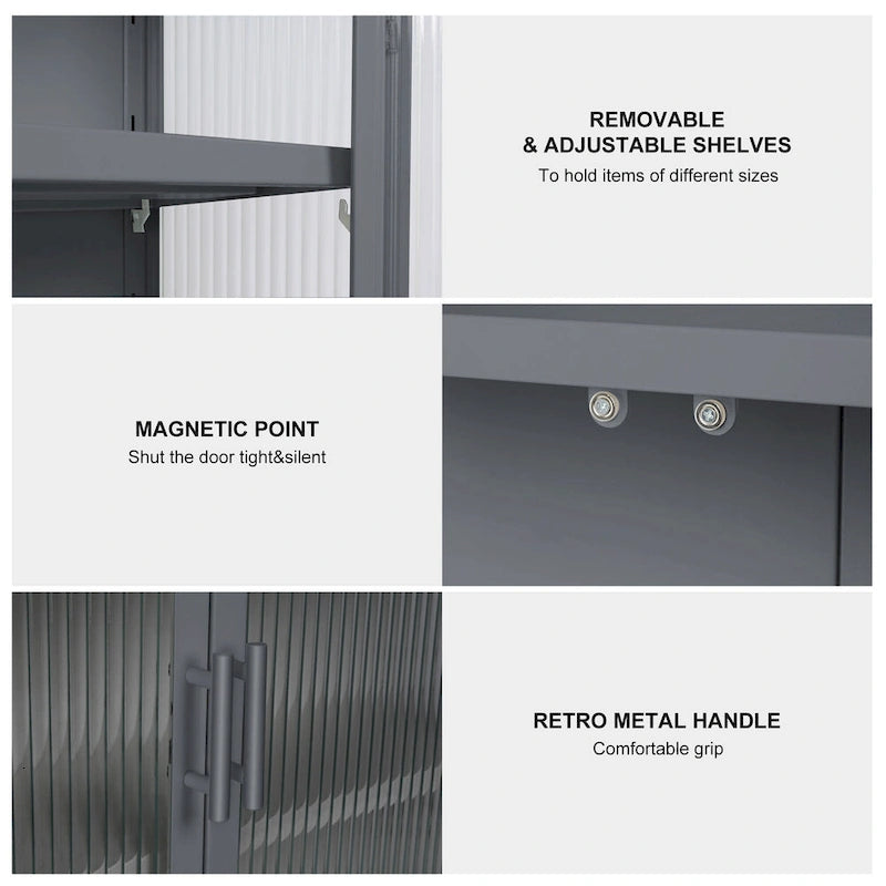 Modern Glass Door Wall Cabinet With Detachable Shelves - N/A