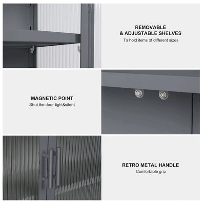Modern Glass Door Wall Cabinet With Detachable Shelves - N/A