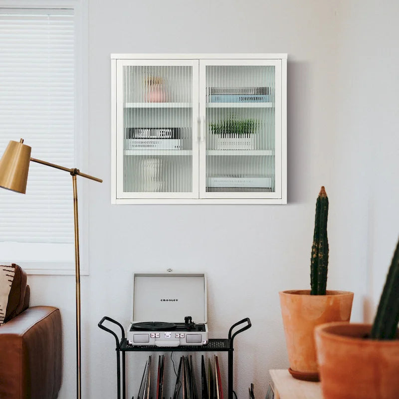 Modern Glass Door Wall Cabinet With Detachable Shelves - N/A