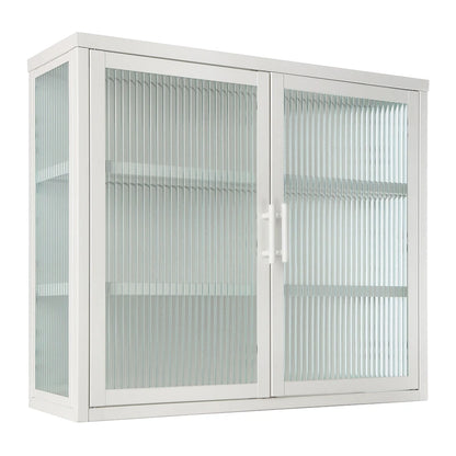 Modern Glass Door Wall Cabinet With Detachable Shelves - N/A
