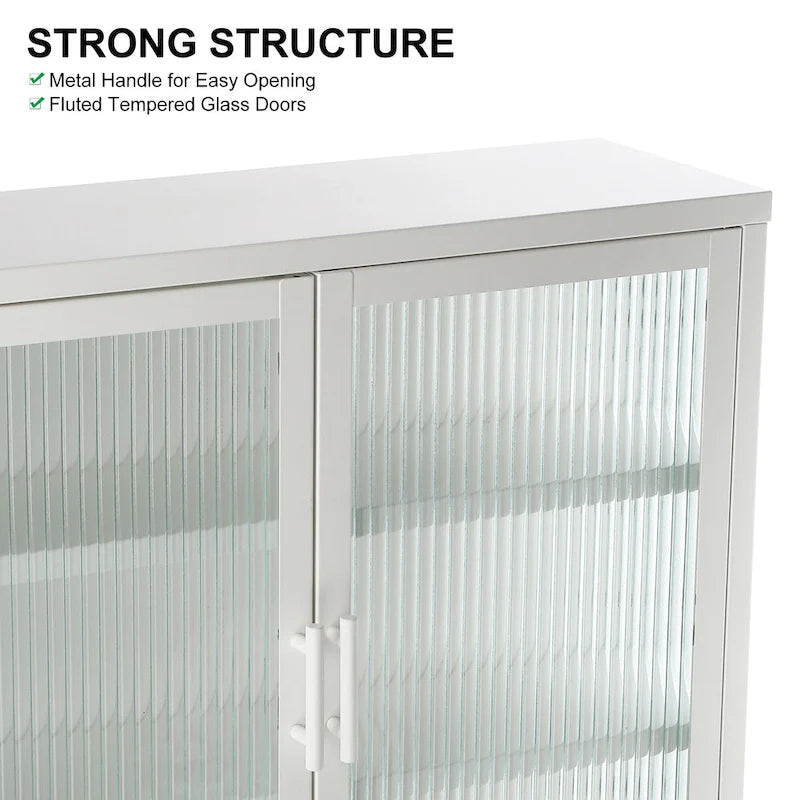Modern Glass Door Wall Cabinet With Detachable Shelves - N/A